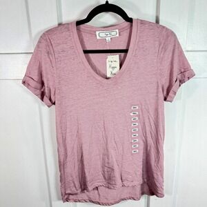 Hippie Rose Womens Small V Neck Cuffed Sleeve T Shirt Pale Iris Heathered